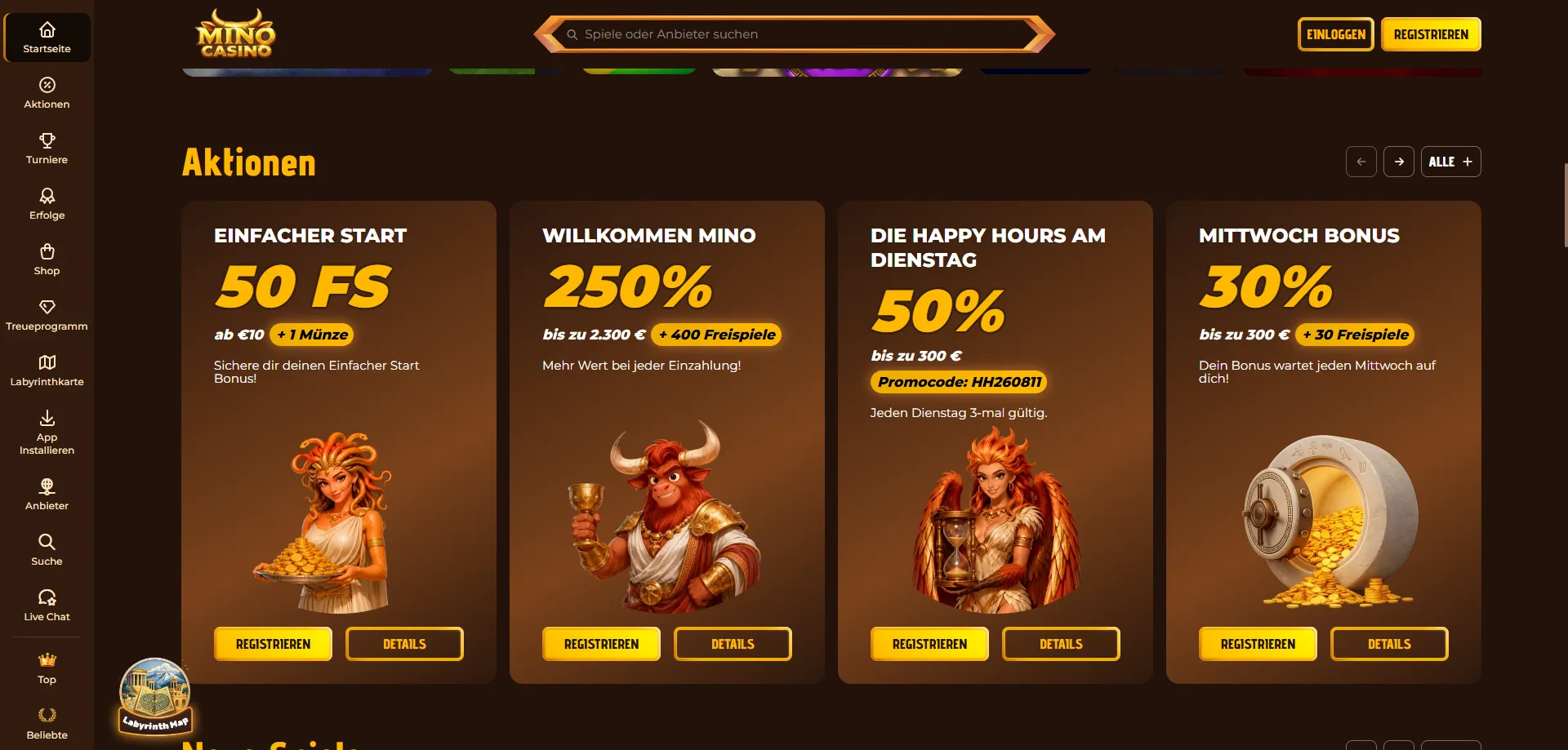 Mino Casino promozioni e bonus di benvenuto fino a &euro;2.300 + 400 Free Spin