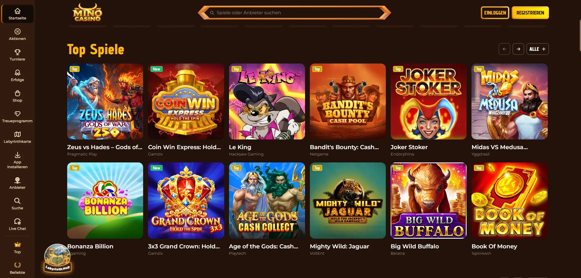 Slot machine online su Mino Casino con RTP alto e volatilità variabile