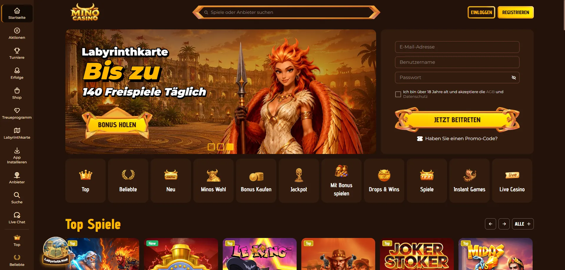 Mino Casino interfaccia mobile ottimizzata per browser