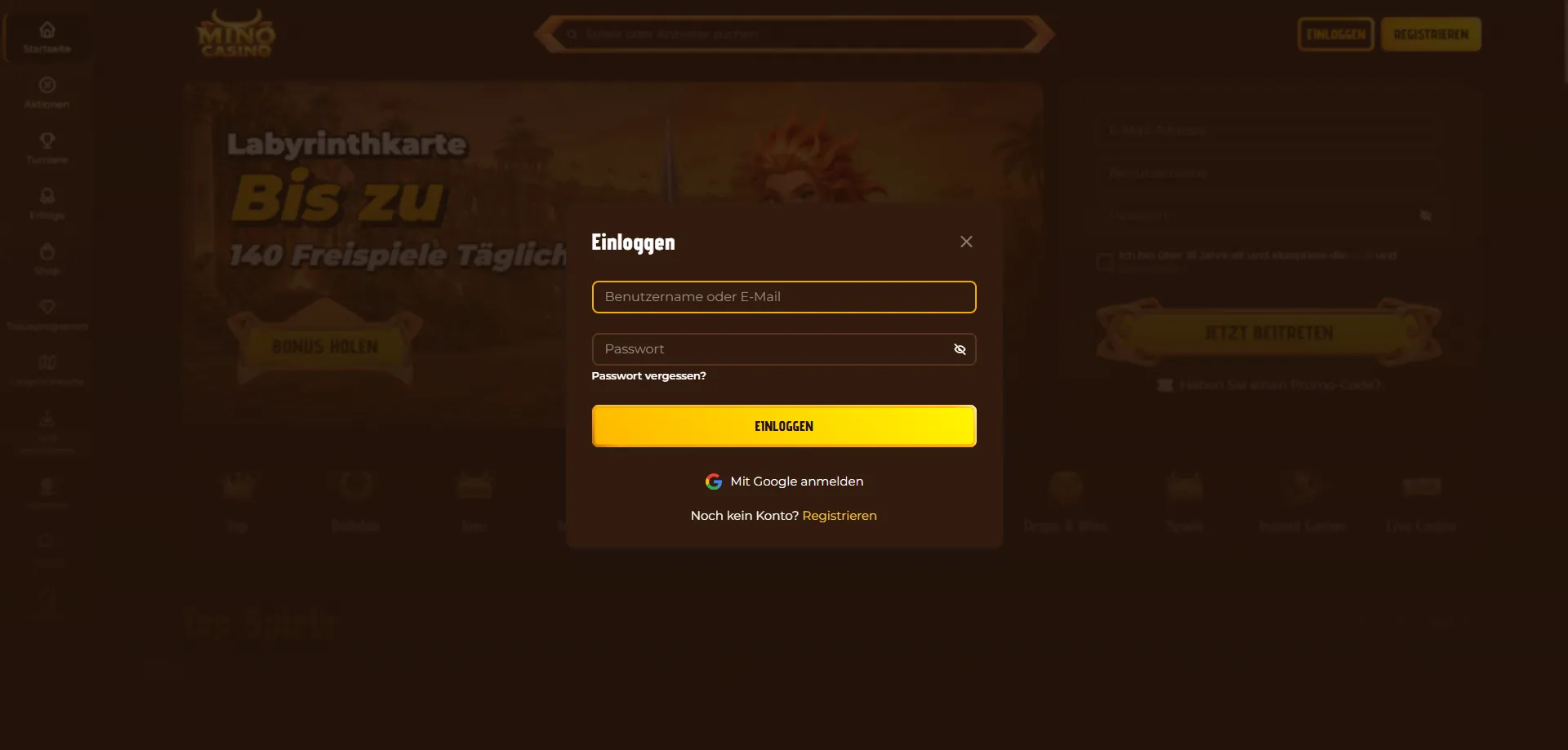 Accesso al cashier di Mino Casino per gestire i prelievi