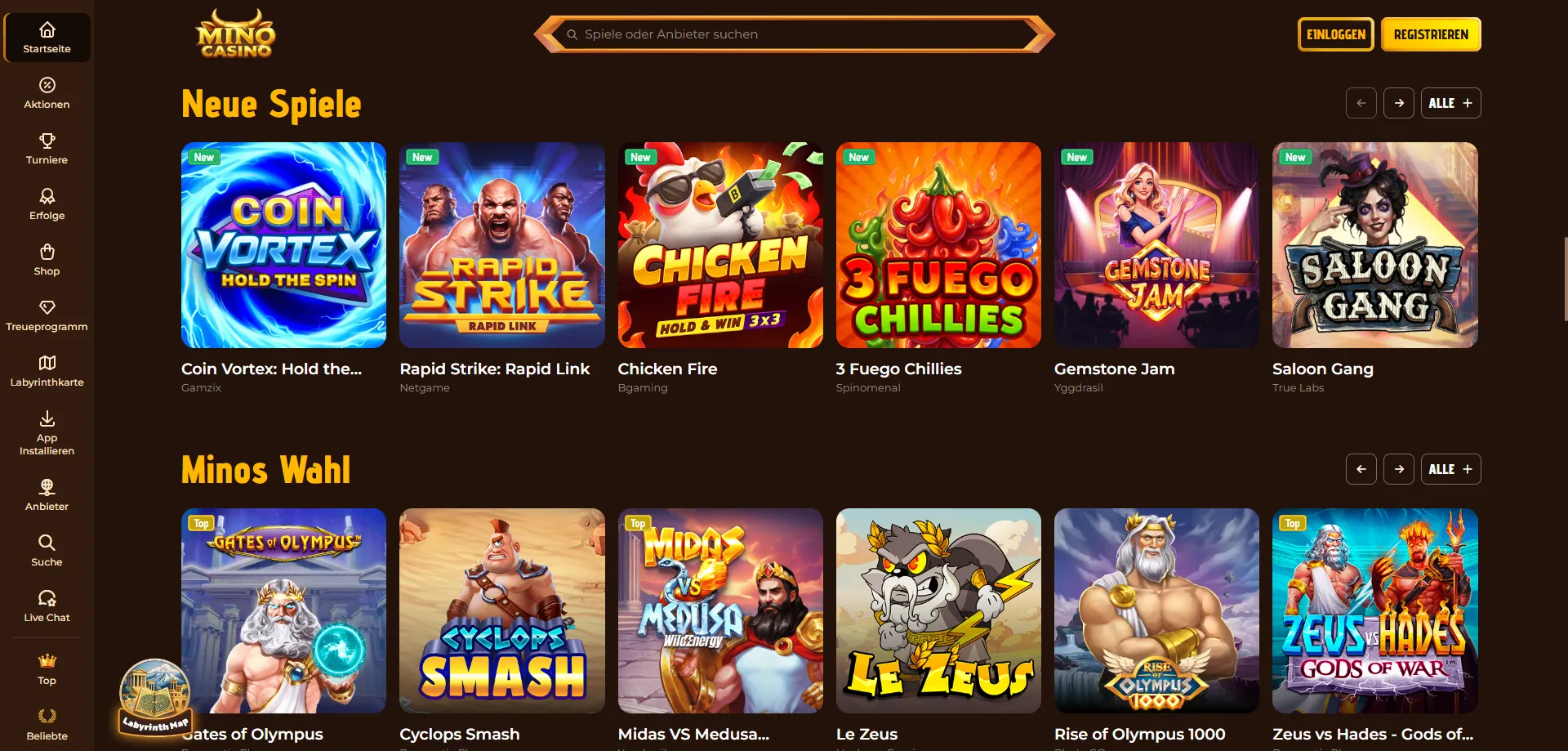 Catalogo giochi Mino Casino &mdash; slot, live casino e giochi da tavolo