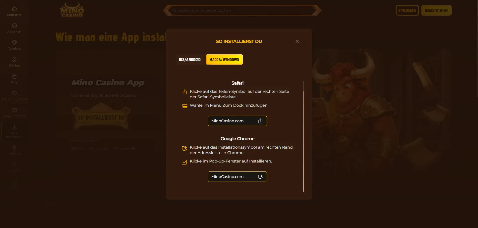 Accesso Mino Casino login da smartphone e tablet mobile