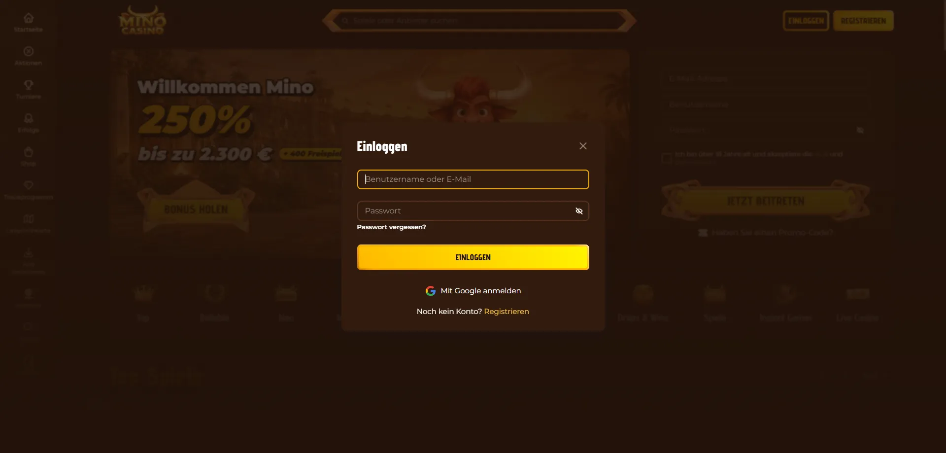 Accesso account Mino Casino login sicuro e veloce